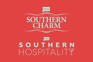 The Southern Charm and Southern Hospitality logos overlaid onto a red background.