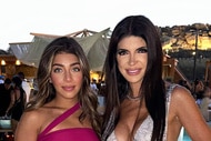 Teresa Giudice and Gia Giudice smiling together in front of a pool.