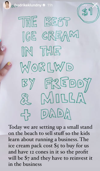 Fredrik Eklund's kids Freddy and Milla running an ice cream stand.