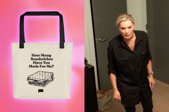 A split of a tote bag with a quote on it and Lindsay Hubbard.