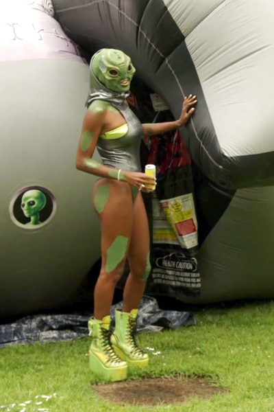 Ciara Miller dressed up as an alien at a party in the Hamptons Summer House.