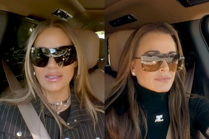 Split of Dorit Kemsley and Kyle Richards while driving in a scene for RHOBH Season 13.
