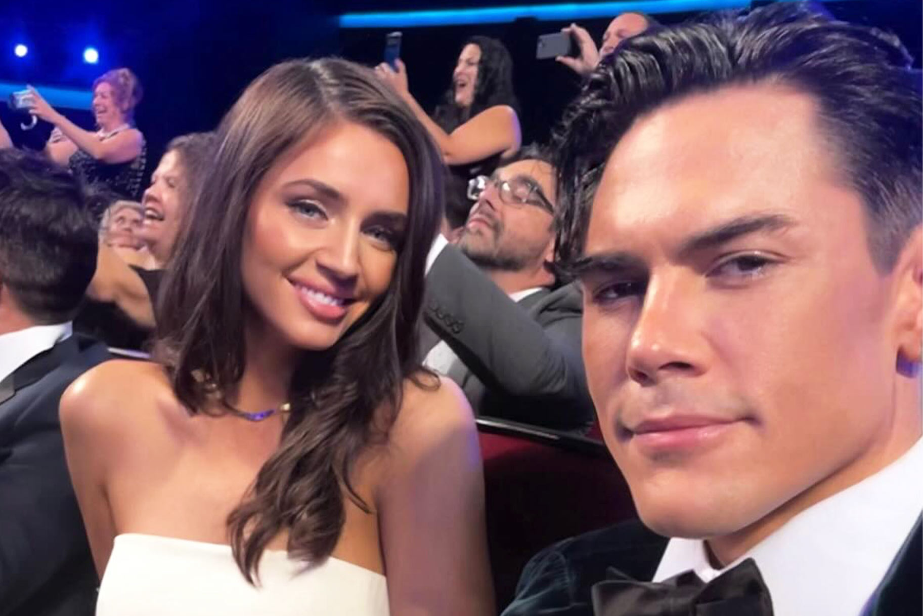 Tom Sandoval and Victoria Lee Robinson smile together at the Emmys.