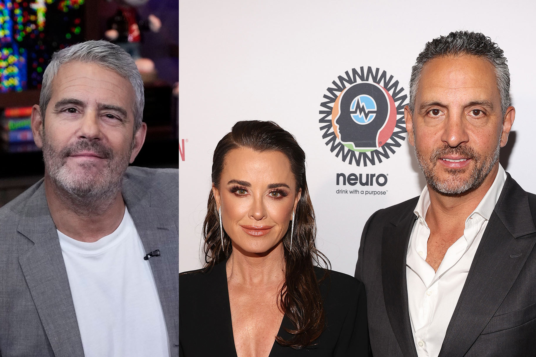 A split of Andy Cohen, Kyle Richards, and Mauricio Umansky.