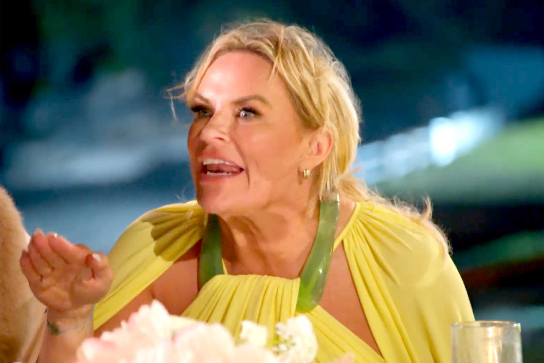 Heather Gay at an outdoor dining table during The Real Housewives of Salt Lake City Season 4 Episode 16