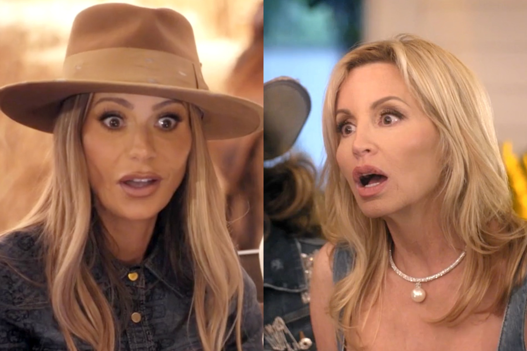 A split of Dorit Kemsley and Camille Grammer arguing at Kyle Richards party