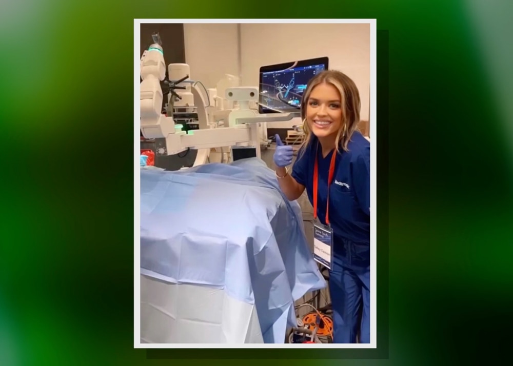 Salley Carson in scrubs during a surgery in a hospital