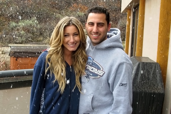 Heather Altman and Josh Altman standing outside in the snow in Aspen