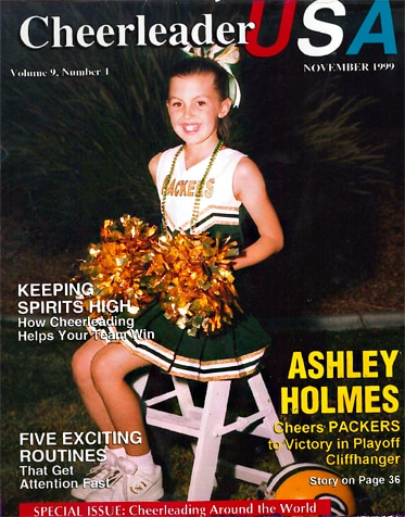 A fake cheerleading magazine cover featuring young Ashlee Holmes