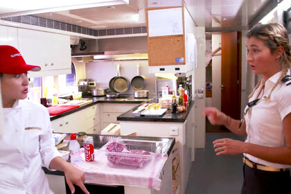 Chef Mila Kolomeitseva and Anastasia Surmava in Below Deck Mediterranean Season 4