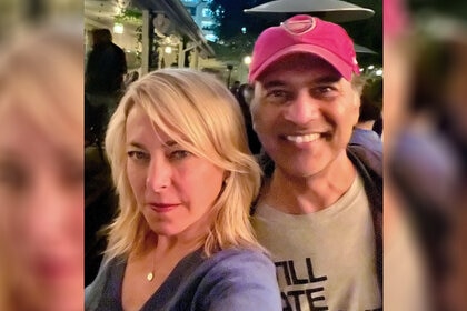 Sutton Stracke out with her friend Sanjit in Los Angeles, California.