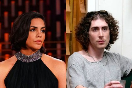 Split image of Katie Maloney and Satchel on Vanderpump Rules