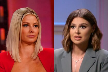 Split images of Ariana Madix and Raquel Leviss at the Vanderpump Rules Season 10 Reunion