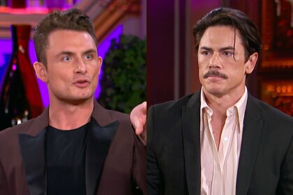 Split image of Tom Sandoval and James Kennedy at the Vanderpump Rules Season 10 Reunion