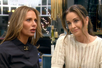 Split of Dorit Kemsley and Kyle Richards have a conversation at Kyle Richards House.