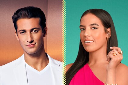 Split of Joe Bradley in front of a beige brown backdrop and Danielle Olivera in front of a green backdrop