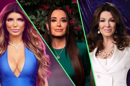 A split of Teresa Giudice, Kyle Richards, and Lisa Vanderpump in their press portraits.