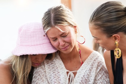 Ariana Madix crying and being consoled by Scheana Shay and Lala Kent.