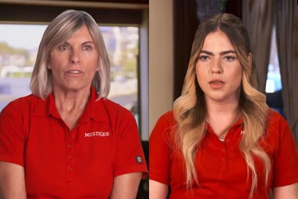 Split of Captain Sandy and Bri Muller during their interviews for Below Deck Mediterranean