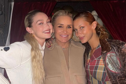 Yolanda Hadid, Gigi Hadid, and Bella Hadid pose together.