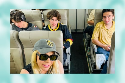 Adrienne Maloof smiling on a van with Gavin Nassif, Christian Nassif, and Colin Nassif..