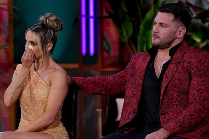 Scheana Shay cries as Brock Davies comforts her on Vanderpump Rules Season 11 Reunion.