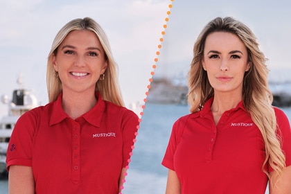 Split image of Carrie Oneill and Elena Dubaich in their yachting uniform