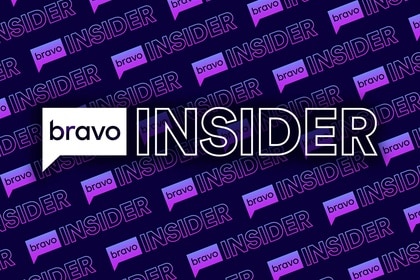 The Bravo Insider logo overlaid on a repeating purple logo pattern on a dark blue background