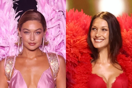 A split of Gigi Hadid and Bella Hadid at the Victoria's Secret Fashion Show.