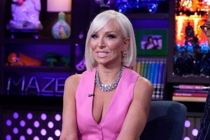 Margaret Josephs wearing a pink vest at Watch What Happens Live