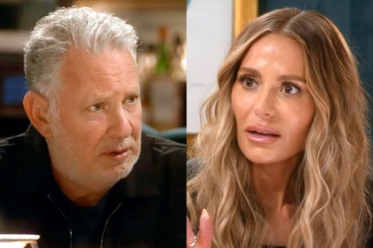 Split of Paul Kemsley and Dorit Kemsley having a tense conversation together