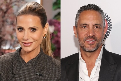 Split of Dorit Kemsley wearing a taupe blazer and and Mauricio Umansky wearing a black blazer