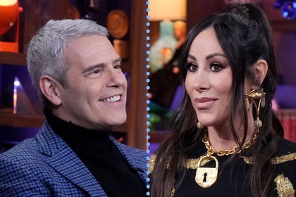 A split of Andy Cohen and Angie Katsanevas.