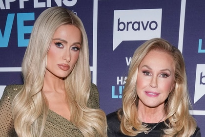 Kathy Hilton and Paris Hilton posing together at the Watch What Happens Live clubhouse in New York City.