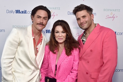 Tom Sandoval, Lisa Vanderpump, and Tom Schwartz at the opening celebration of Schwartz & Sandy's restaurant