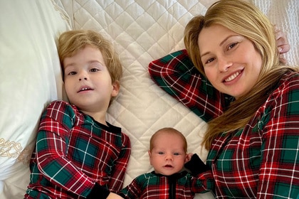 A split of Ashley Jacobs smiling with her kids.