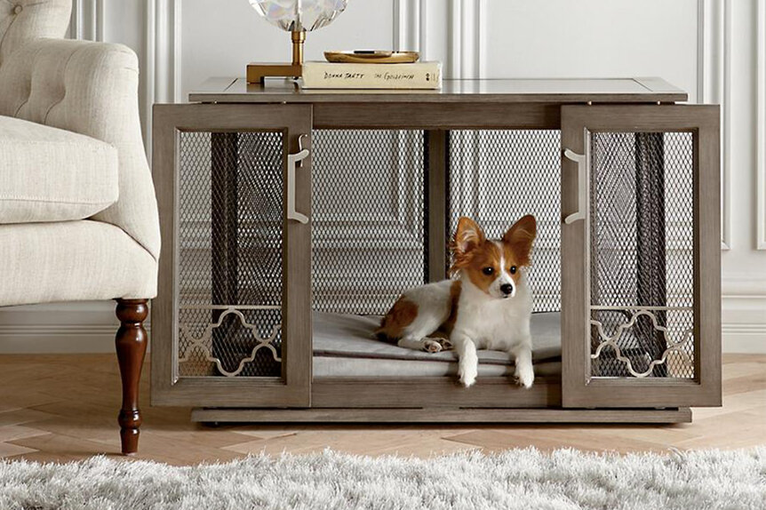 Boomer & george wooden pet crate end table in espresso finish with metal accents hotsell