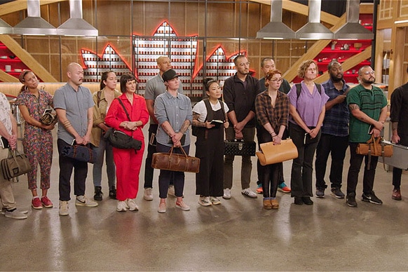 The contestants await their quickfire challenge in Top Chef Season 22.