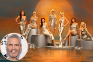 A composite of Andy Cohen and the Real Housewives of Orange County Season 18 Cast