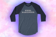 Watch What Happens Live Bartender Baseball Tee on a pink background