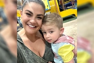 Brittany Cartwirght and her son Cruz Cauchi smiling together