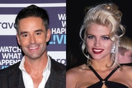 Split of Jesse Lally at WWHL and Anna Nicole Smith wearing a black dress at an event.