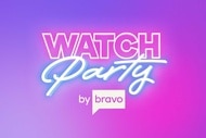 Watch Party By Bravo logo on a pink and purple background