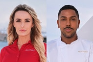 Split of Elena Dubaich and Jonathan Shillingford in their yachting uniforms