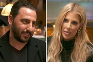 Split of Josh Altman and Tracy Tutor having a conversation during dinner.