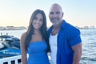 Antonia Gorga wears a blue strapless dress with her dad Joe Gorga on the water