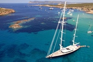 The Parsifal 3 sailing yacht anchored at sea in Ibiza.