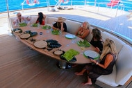 Charter Guests during lunch on the yacht on BDSY