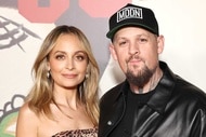 Nicole Richie and Joel Madden on a step and repeat for the Carlos Eric Lopez's Fourth Annual Día de Muertos Gala