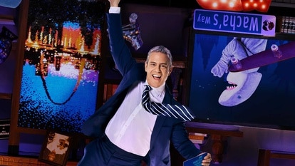 Andy Cohen in an upside-down clubhouse on Watch What Happens Live Season 22